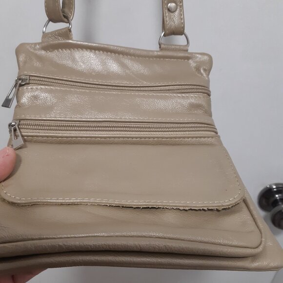 Genuine Leather Taupe/Bronze crossbody bag - Picture 4 of 7